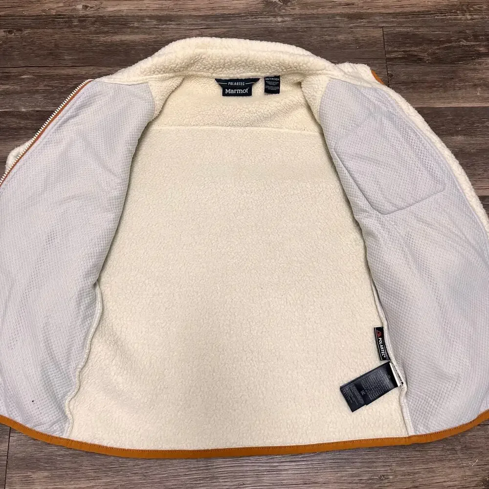 Marmot Wiley Polartec Sherpa Fleece Jacket Cream Brown Full Zip XS Gorpcore Cozy - Picture 8 of 13